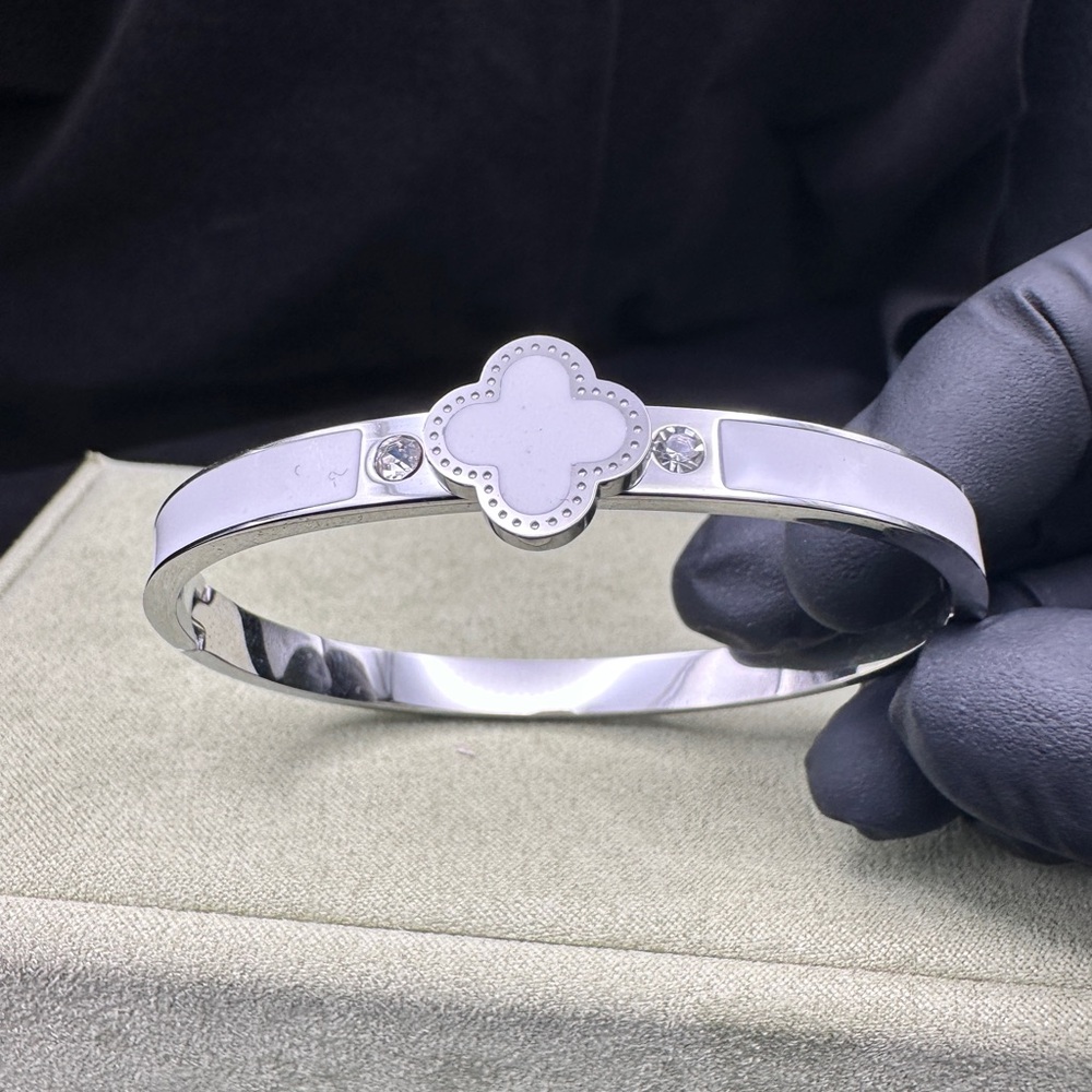 Elegant Silver Bangle with Crystal Accents